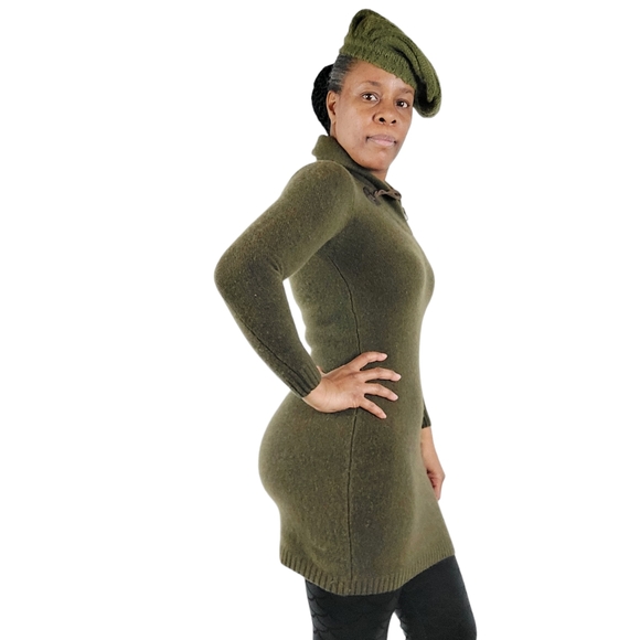 Ralph Lauren Olive Green Wool-Cashmere Knit Toggle Shawl Collar Mini Dre… - Picture 5 of 16